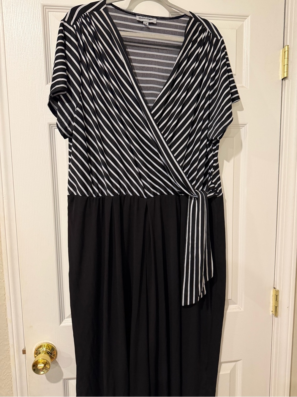 Shelby & Palmer Black and White Striped Midi Wrap Dress